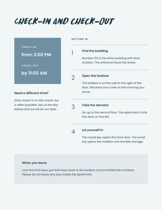 Welcome Book: sample page